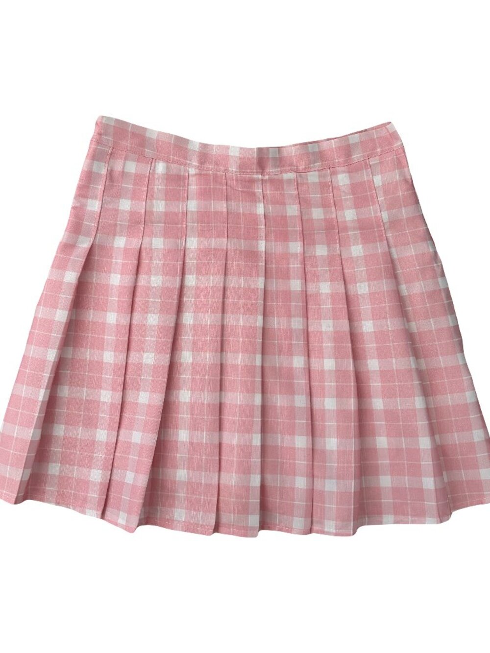 Pink plaid pleated mini skirt